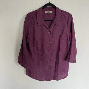 NWOT FLAX 100% Linen Purple Eggplant Button Down Shirt Tunic Top Casual Small